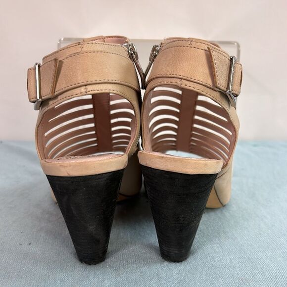 Vince Camuto Tan Pierced Suede Wood Heel Zip - Picture 4 of 6
